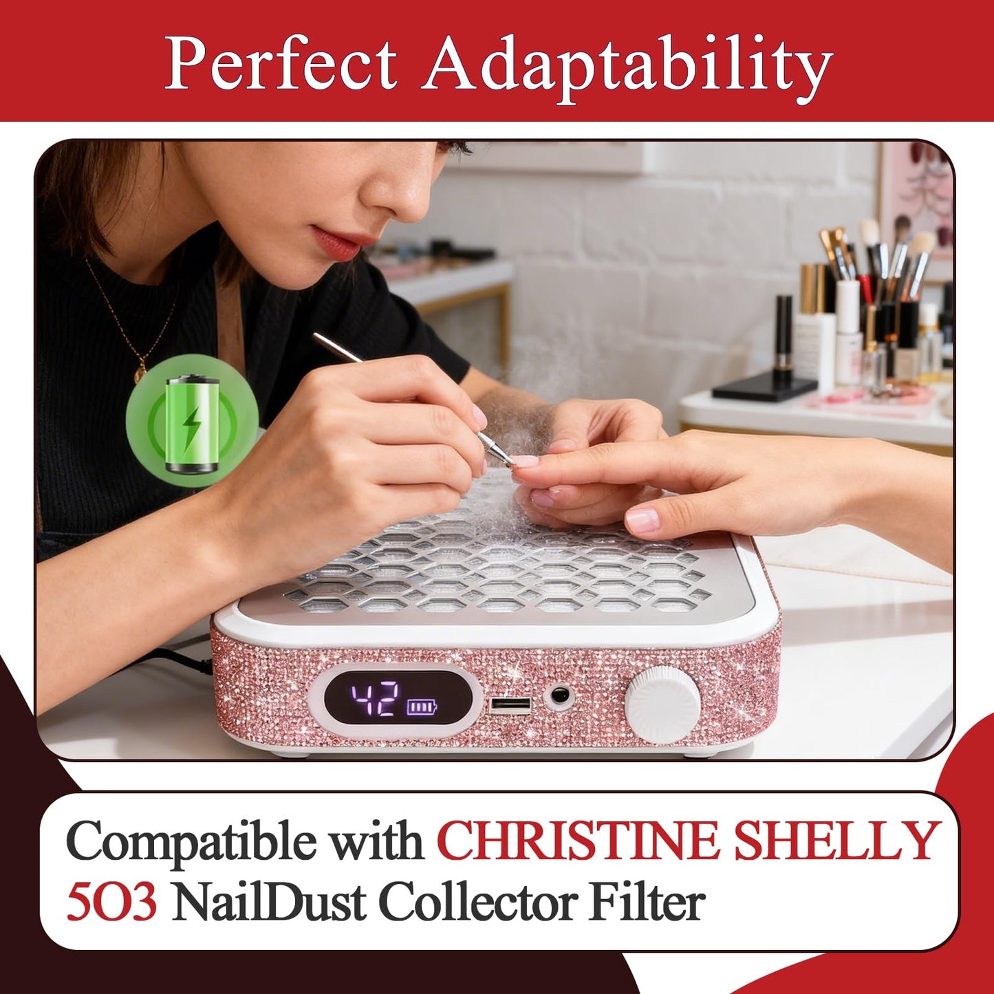 6 Pcs Nail Dust Collector Replacement Filter Compatible with CHRISTINE SHELLY 503 Nail Dust Collector, Reusable Replacement Filters with 1 Clean Brush, Easy to Clean(White)