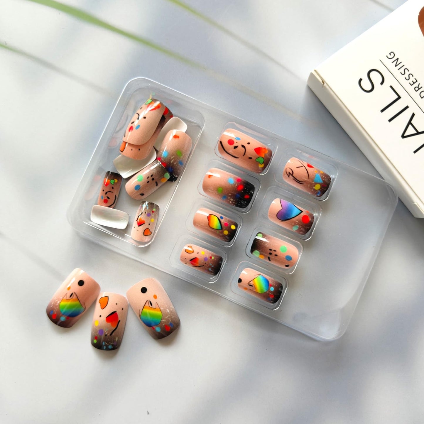 GCSQW Summer Press On Nails Medium Square False Nails 24Pcs Multicolor Designs Acrylic Full Cover Stick On Nails for Women French Nail Art