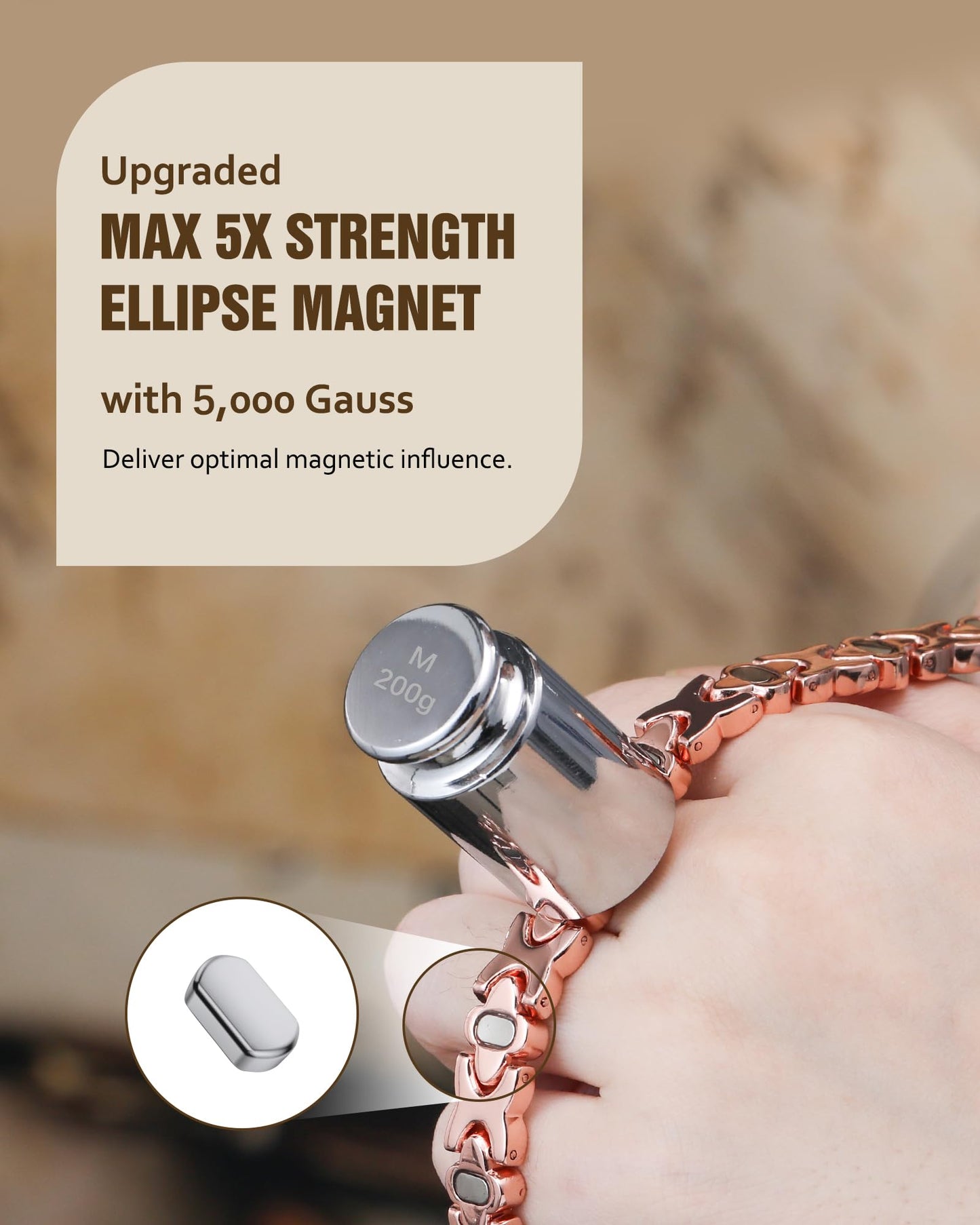 Jecanori 5X Strength Magnetic Copper Bracelet for Women —Updated 5,000 Gauss Ellipse Magnets — Premium Butterfly Clasp & Adjustable Length,Gold Rose Four-Leaf Clover