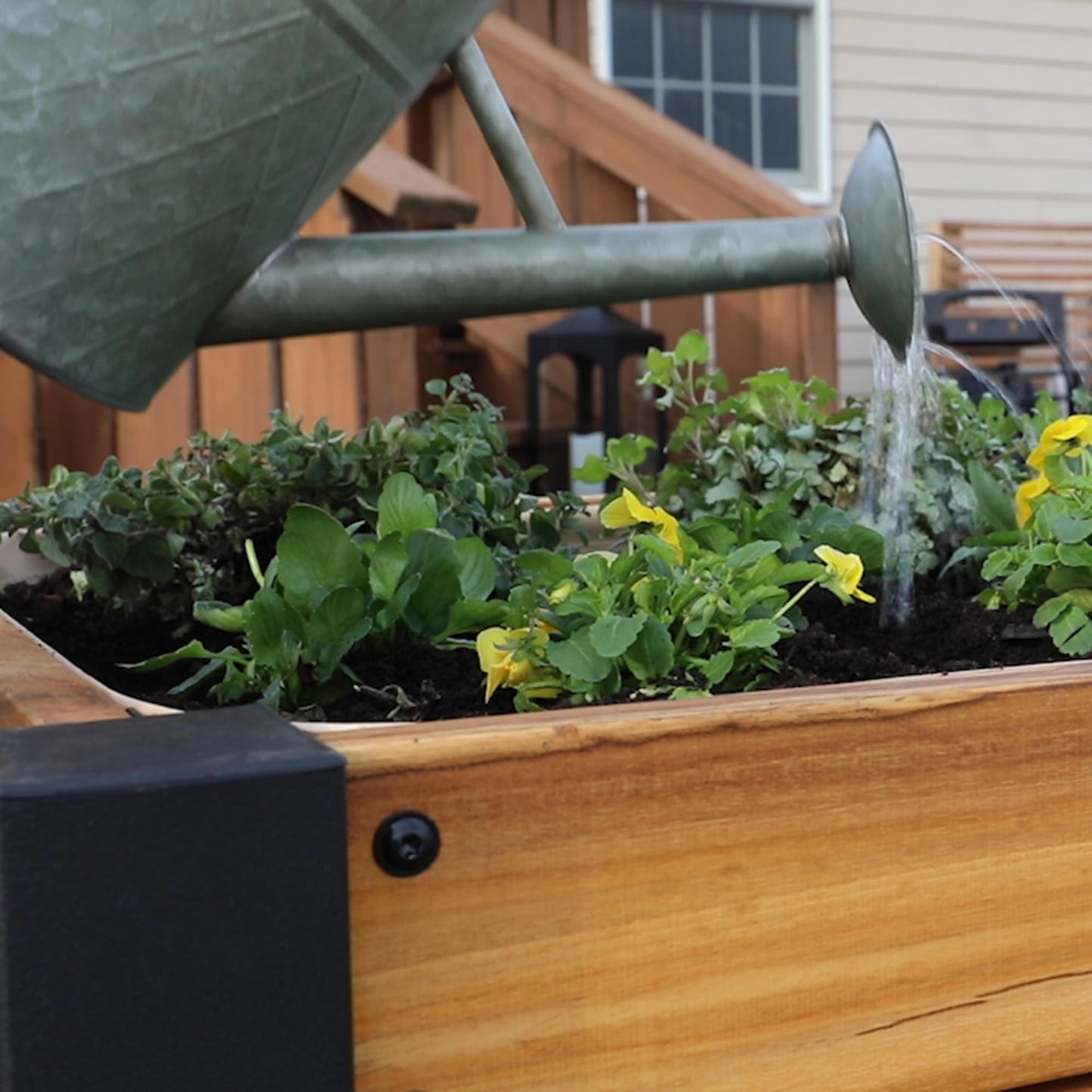 Backyard Discovery 48" Teak Wood Raised Garden Bed Planter Box with Galvanized Steel Legs, Mesh Liner for Outdoor Gardening, Patio, Balcony, Deck, Porch