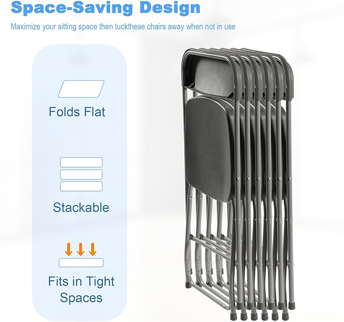 20 Pack Plastic Folding Chairs, Portable Party Chairs, Stackable Commercial Seats with Steel Frame for Home Office Wedding Party Indoor Outdoor Events Chairs, 350lbs Capacity,Gray