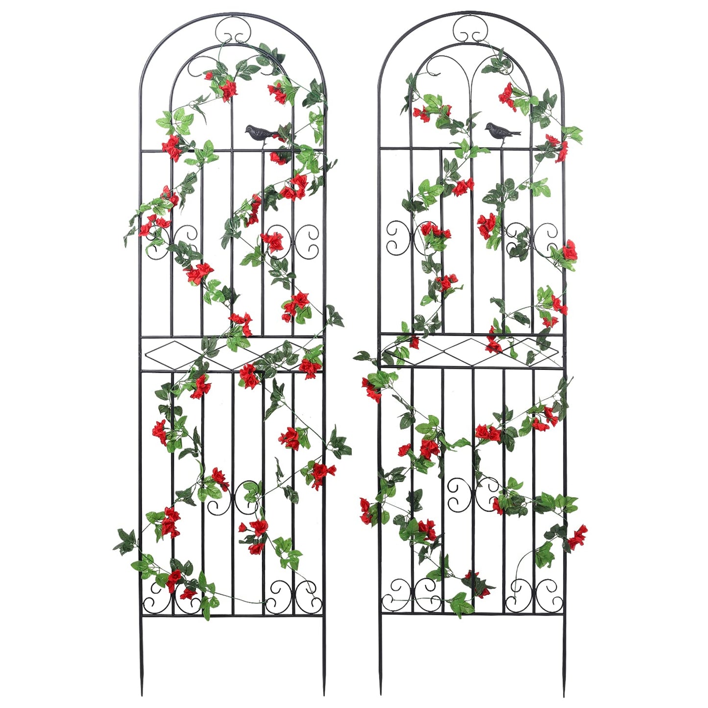 Macteyia 2 Pack 70.8" H x 19.7" W Metal Garden Trellis with Black Coating, Wire Lattice Grid Panel for Climbing Plants Outdoor Roses Vine Cucumbers Vegetables Flower Support (70.8" H, 2 Pack)