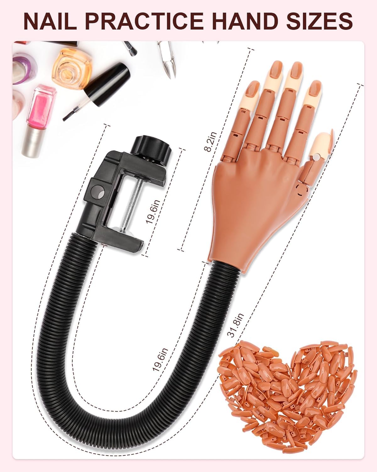 Practice Hand for Acrylic Nails, Flexible Nail Practice Hands Magnetic Fake Hands for Nails Practice, Movable Nail Mannequin Hand Set for Beginners