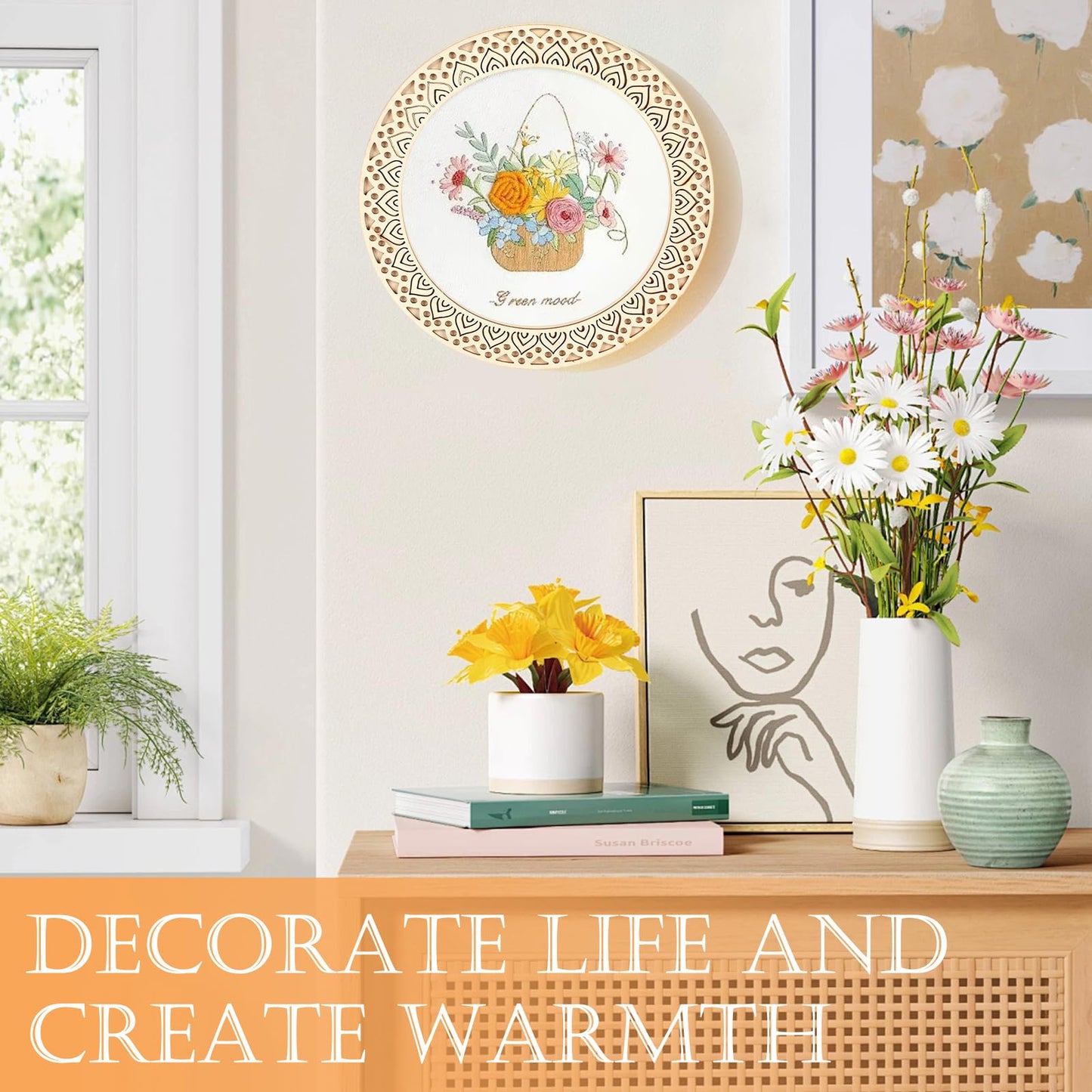 Kuabiz 8 Pcs Wood Embroidery Hoop Frame with Embroidery Hoops 8 Inch Heart Shaped Wooden Display Frame and Hoops for Finished Cross Stitch Craft Projects, Sewing & Decorative Ornaments