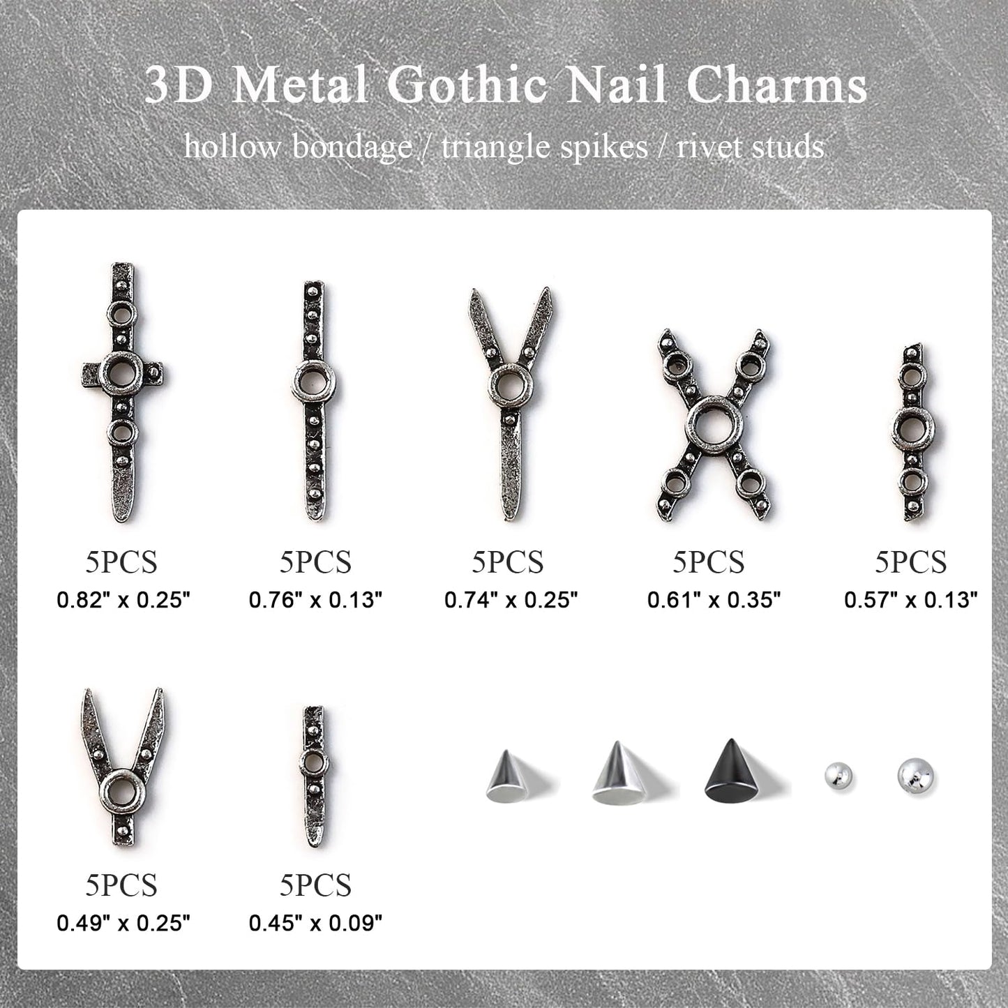 Furtherpretty Gothic Nail Charms Set, 3D Metal Punk Bondage Nail Accessories with Silver Spikes & Rivet Studs, Y2K Hollow Harness Strap and Belt Buckle Designs, Goth Nail Art Decorations with Tweezers