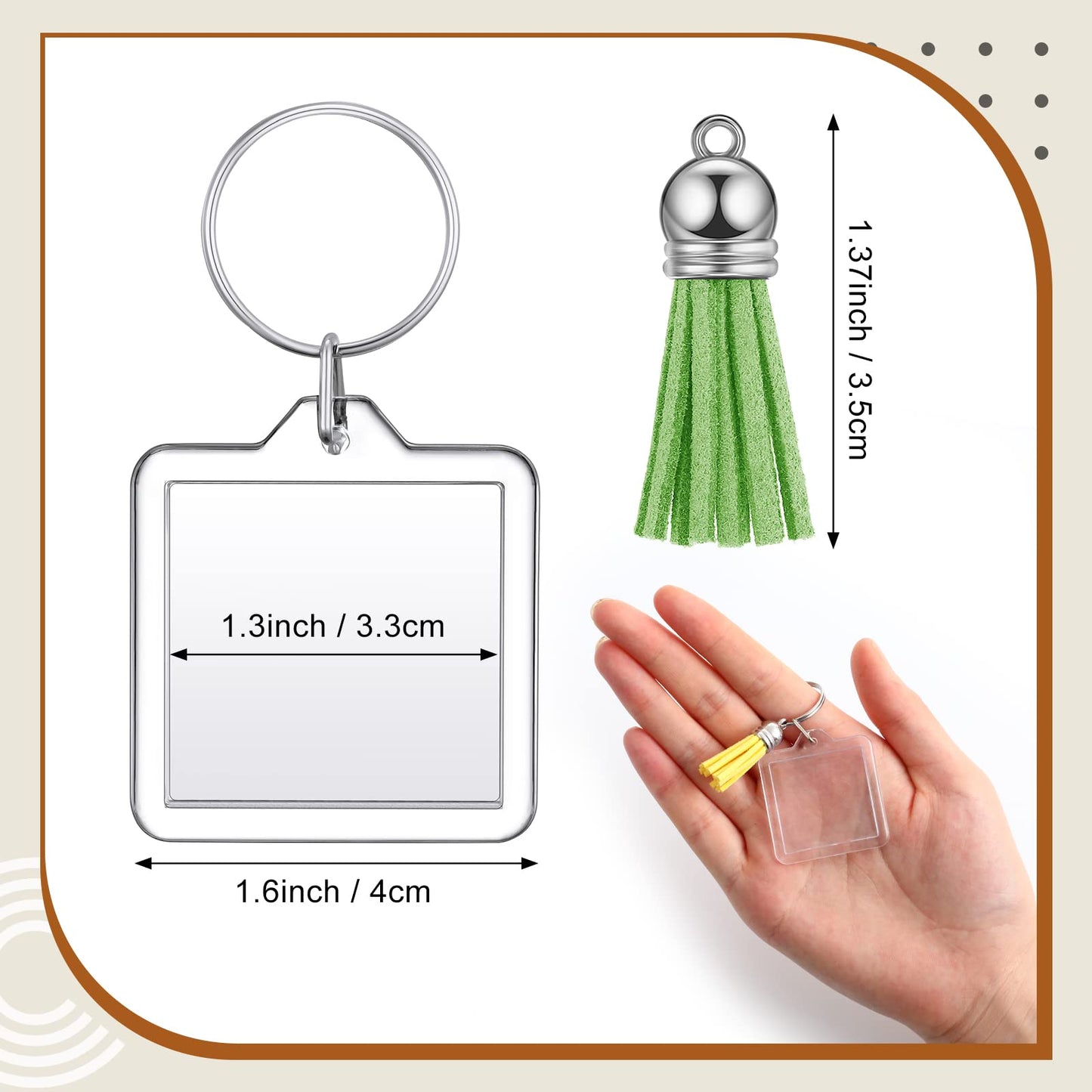 Yaomiao 50 Set Acrylic Photo Keychain with Tassel Clear Blank Custom Keychain Frame Holder Insert Picture Keyring Making Kit (Square)