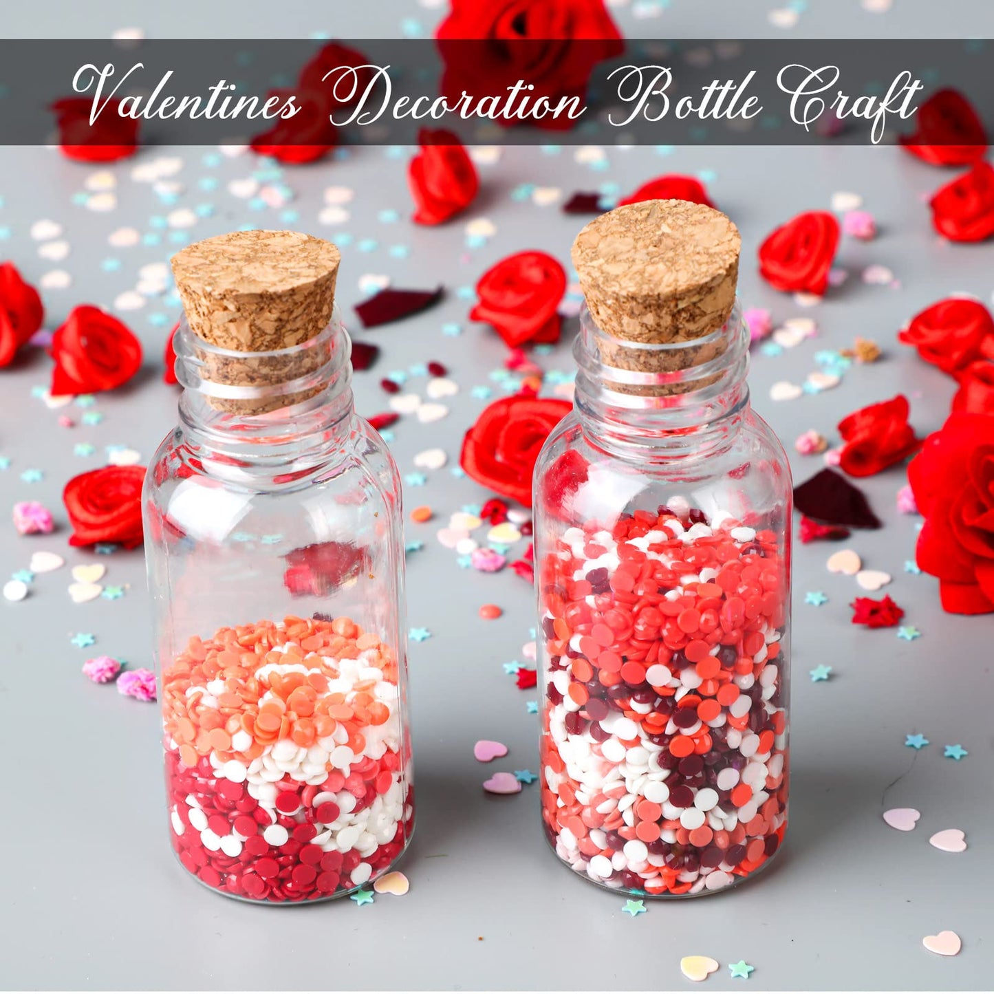 Sabary 50 Packs 1 oz Plastic Sand Art Bottles with Cork Stoppers Mini Vial Potion Bottles Perfume Cork Jar with Mini Funnels for Filling Jar for DIY Craft, Essential Oil, Message, Party Favor