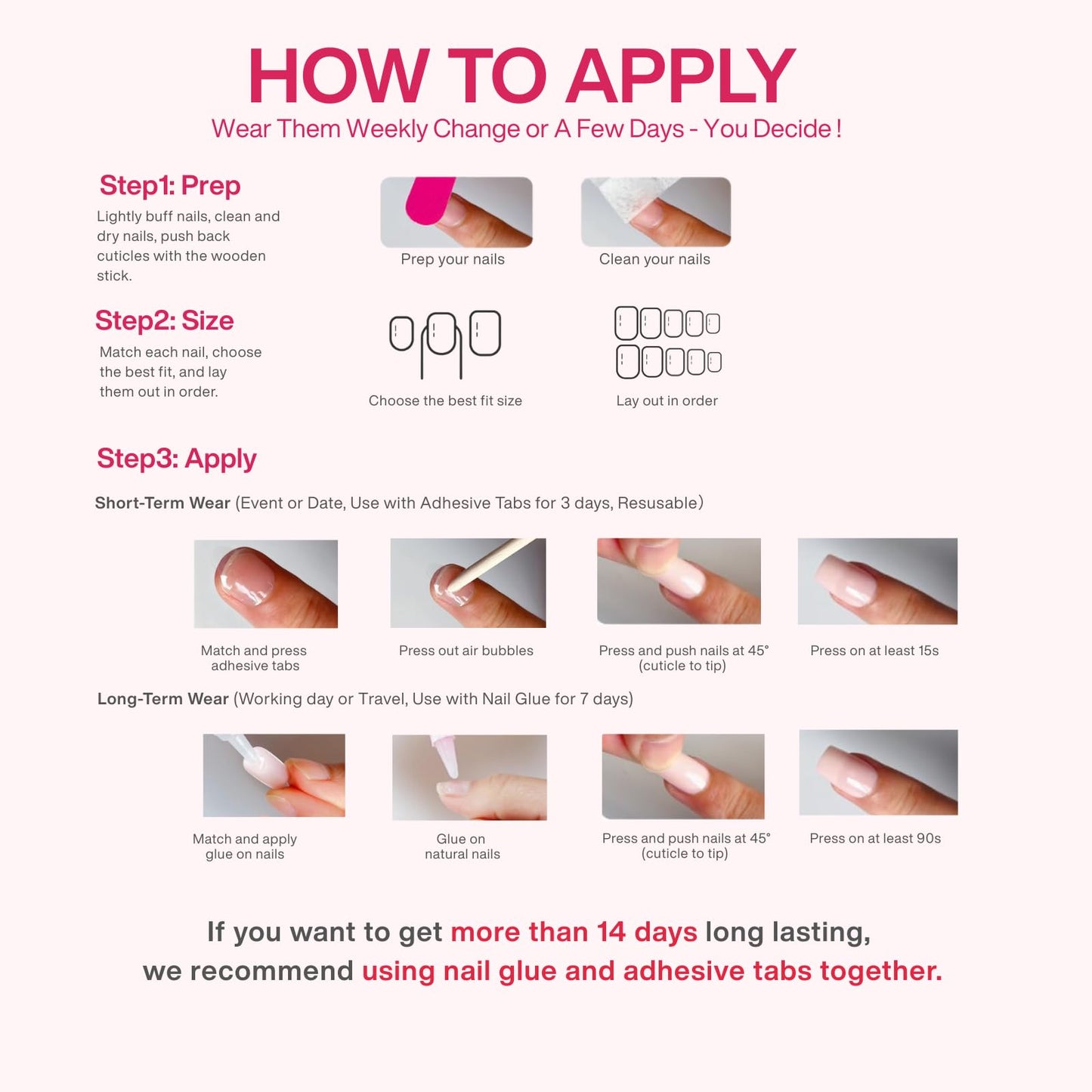 SnypeeLab Handmade Press on Nails with 600pcs Zero Damage Nail Adhesive Tabs Kits, 3D Flower False Nail for Women and Girls-24pcs