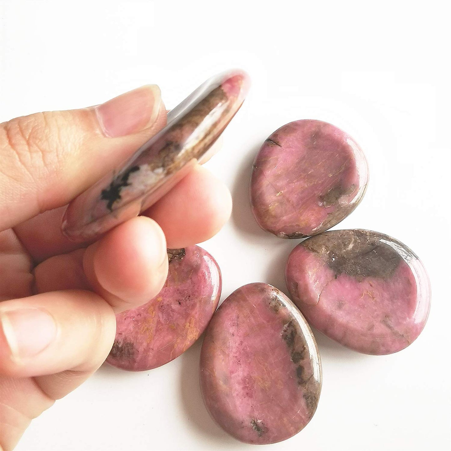 Bacatgem Natural Rhodonite Water Drop Chakra Thumb Worry Stone,Stress Relax Healing Reiki Crystal Pocket Palm Stones