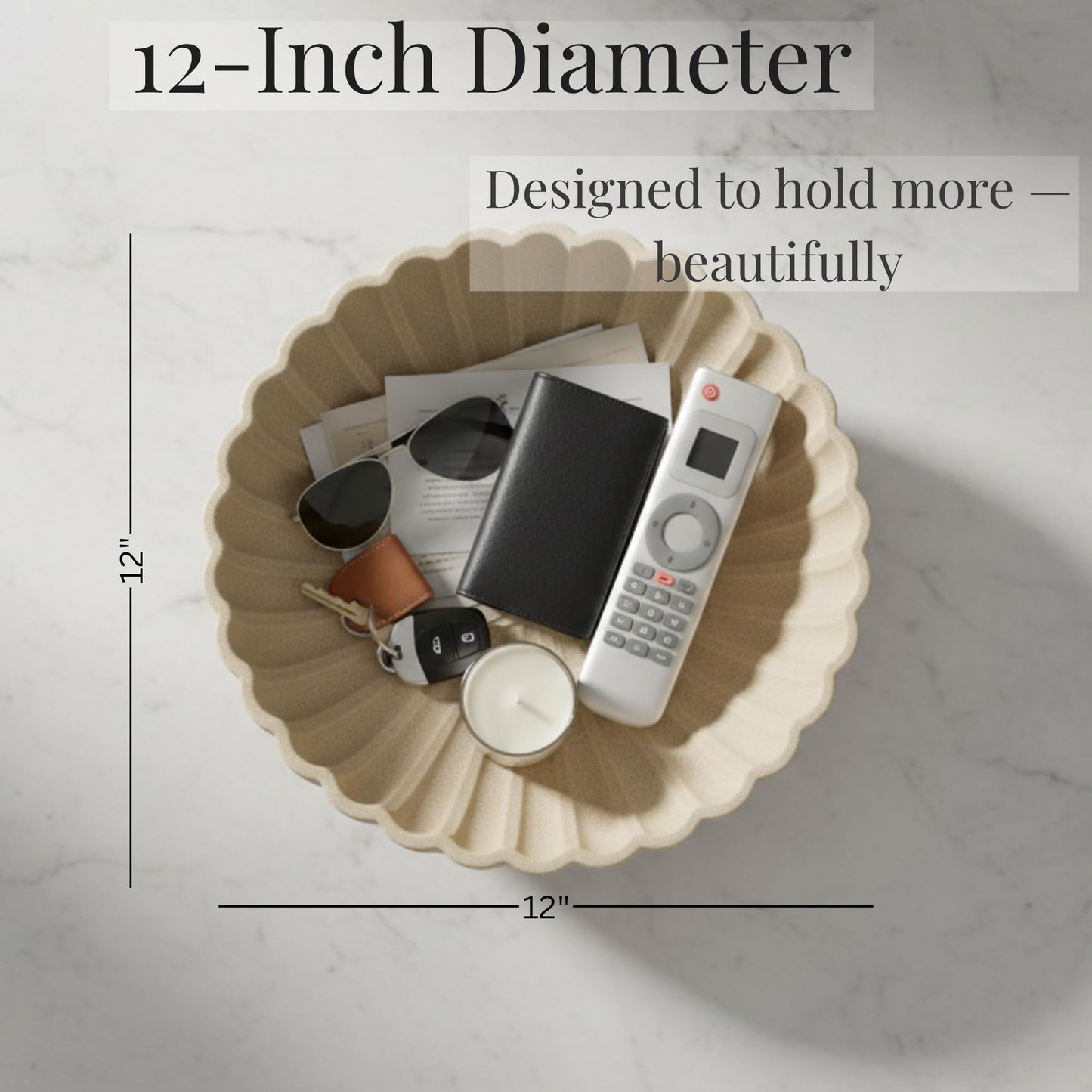 Sand Beige | Fruit Bowl | Large Decorative Concrete Bowl Design for Modern Home Decor | 12 Inch Key Bowl and Entryway Organizer | Fruit Basket for Kitchen Counter | Frutero Moderno para Cocina