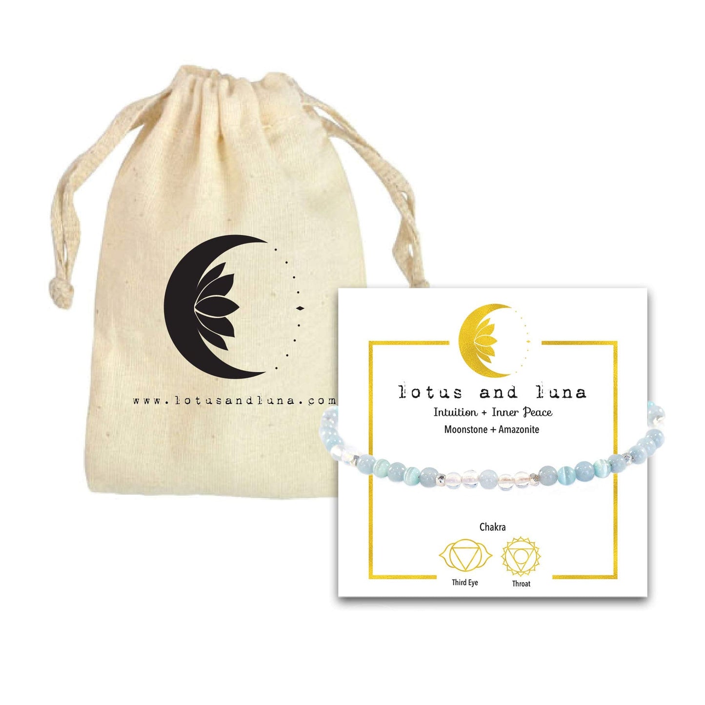 Lotus and Luna 4MM Energy Chakra Healing Bracelet with Real Stones Jade, Pearl, Rose Quartz, Amethyst, Moonstone (Intuition + Inner Peace)