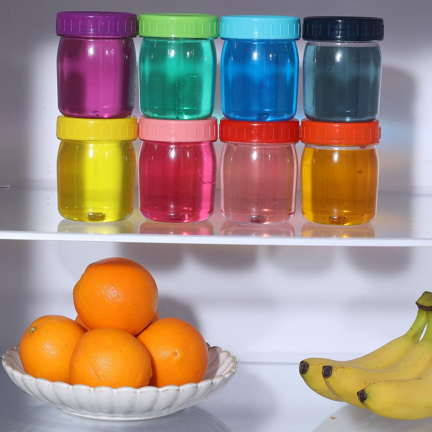 Novelinks 8 oz Plastic Mason Jars with Colorful Screw-On Lids – 16 Pack Clear Leakproof Storage Containers for Pantry, Crafts, Snacks, Spices – BPA-Free & Reusable