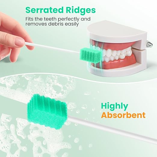 Oral Swabs Disposable 200 Count – Longer Handle Medical-Grade Mouth Sponge Swabs – Individually Wrapped, Latex-Free, Non-Abrasive Mouth Swabs for Elderly, Home & Hospital Use (Aqua)