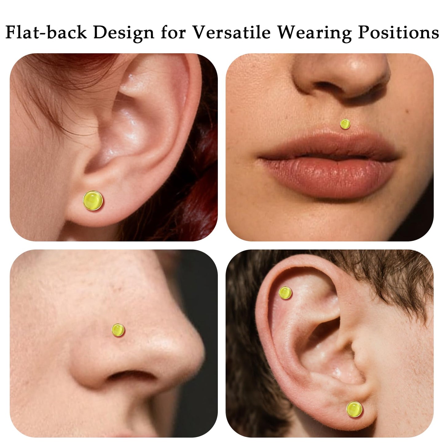 Limerencia Hypoallergenic Earrings for Sensitive Ears - 18G G23 Titanium Round Cat's Eye Push in Stud Earrings, Cartilage Stone Pierced Earrings for Women Men Gift,Light Green 4mm