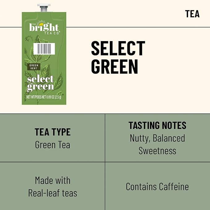 Flavia Bright Tea Co. Select Green Tea Freshpacks works only with Flavia Brewers (Case of 100)