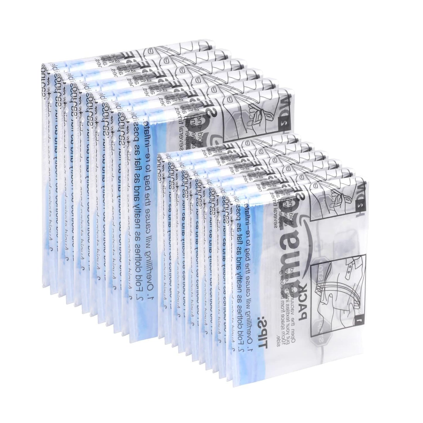 Amazon Basics Roll-Up Travel Compression Storage Bags for Clothes and Towels, No Vacuum Needed, Clear, 12 Pack (6 Small & 6 Medium)