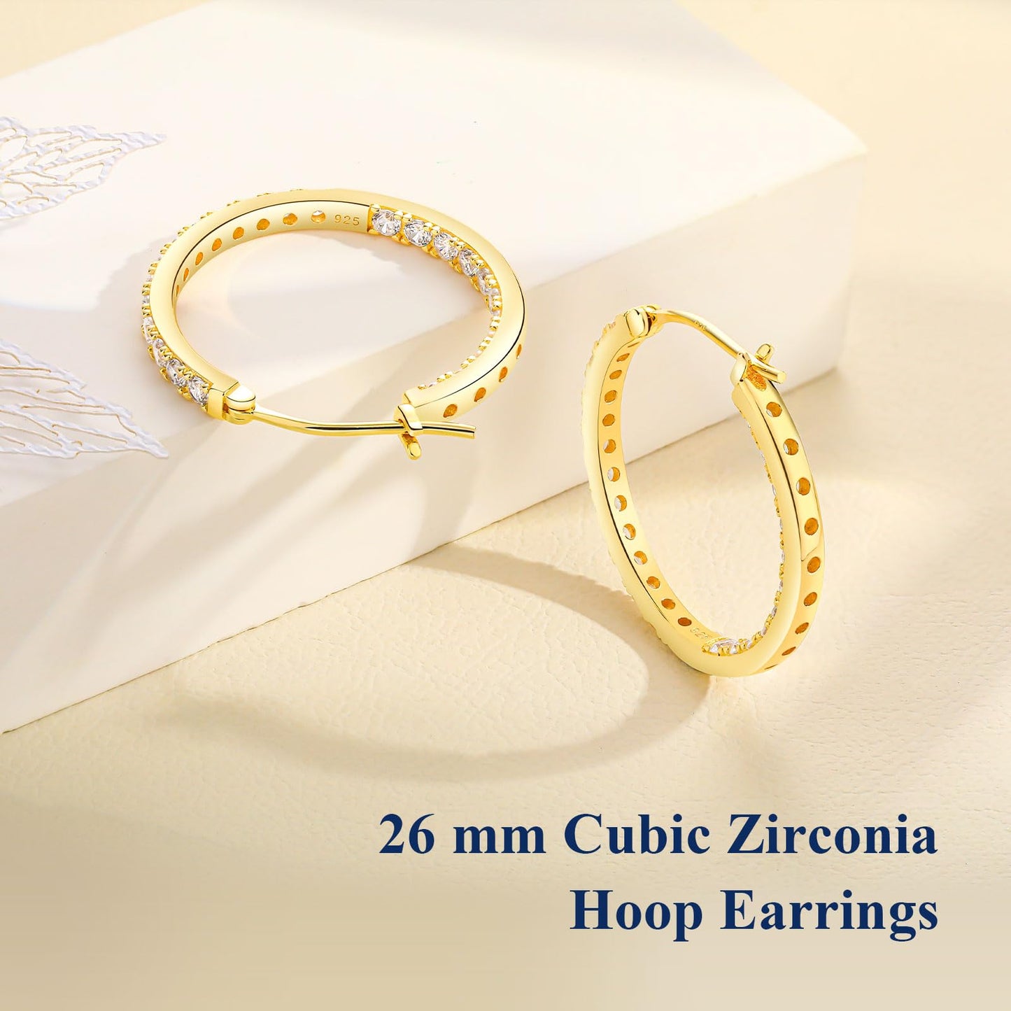 AGRULE Stunning Cubic Zirconia Hoop Earrings 26mm Sterling Silver Small Hoops Diamond Hoop Earrings for Women