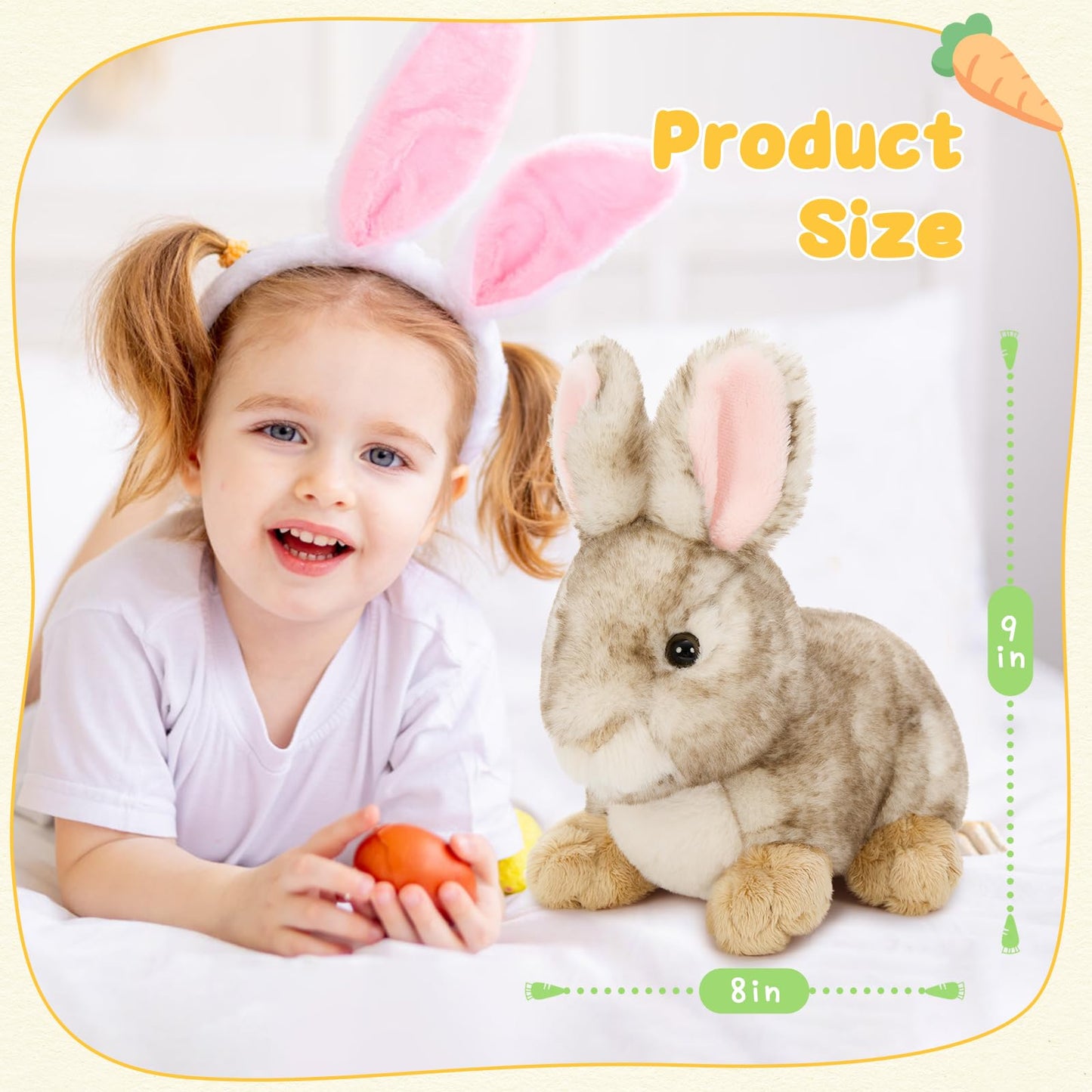 Tezituor 4 Pcs Realistic Rabbit Stuffed Animals Set, 9 Inch Big Stuffed Baby Bunny Plush Bulk for Party Easter Decoration, Cute Fluffy Easter Bunny Rabbit Plush for Boys Girls