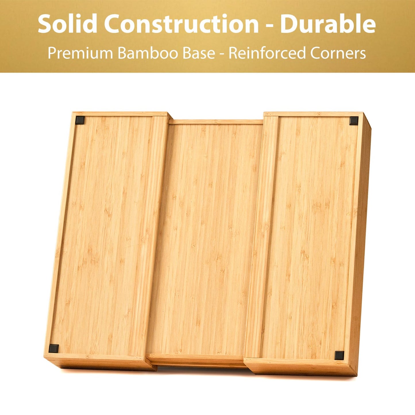 Umilife Expandable Kitchen Drawer Organizer, 2.5" High Bamboo Utensils Silverware Tray, Adjustable Large Deep Wood Organization Holder