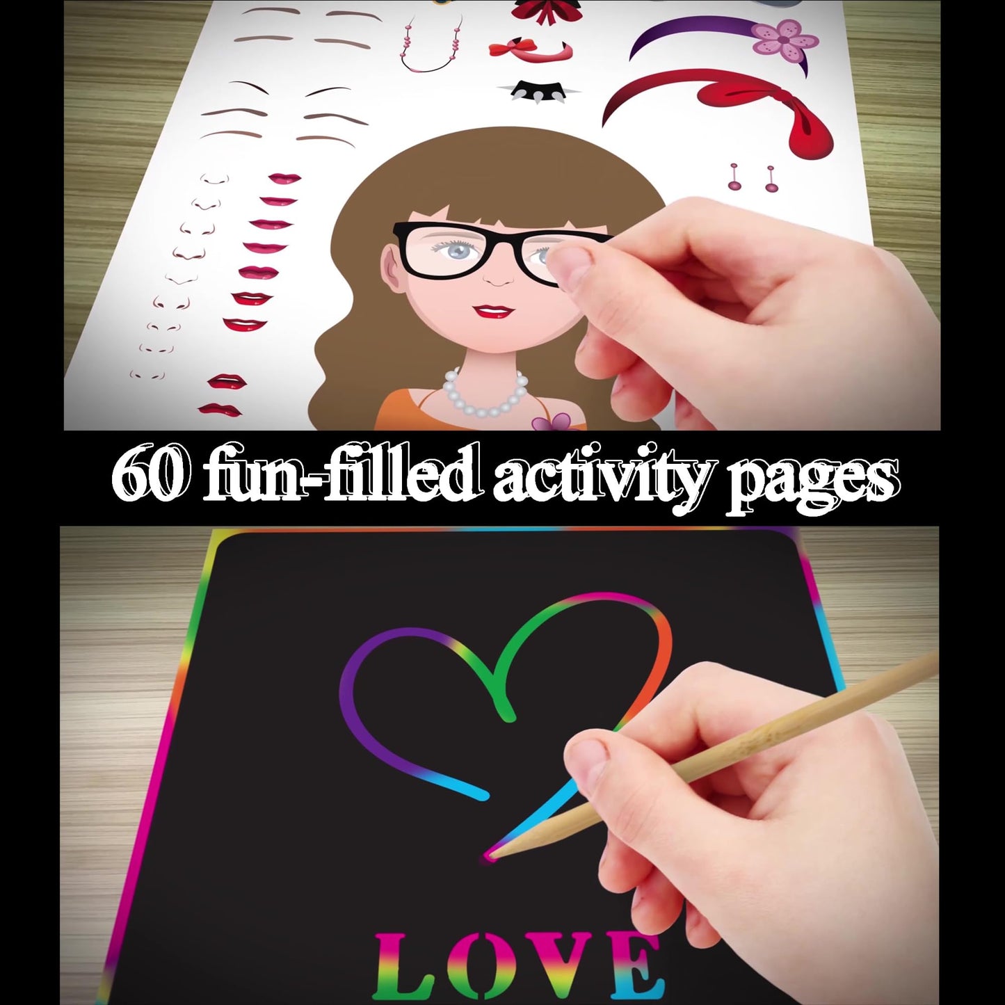 Activity Book for Girls and Boys - Premium Case Includes Large 60-page - 420 Stickers, Rainbow Scratch Papers, Reusable Stickers, Coloring Pencils, Numbers and Letters Stencil - Educational Toys Gift
