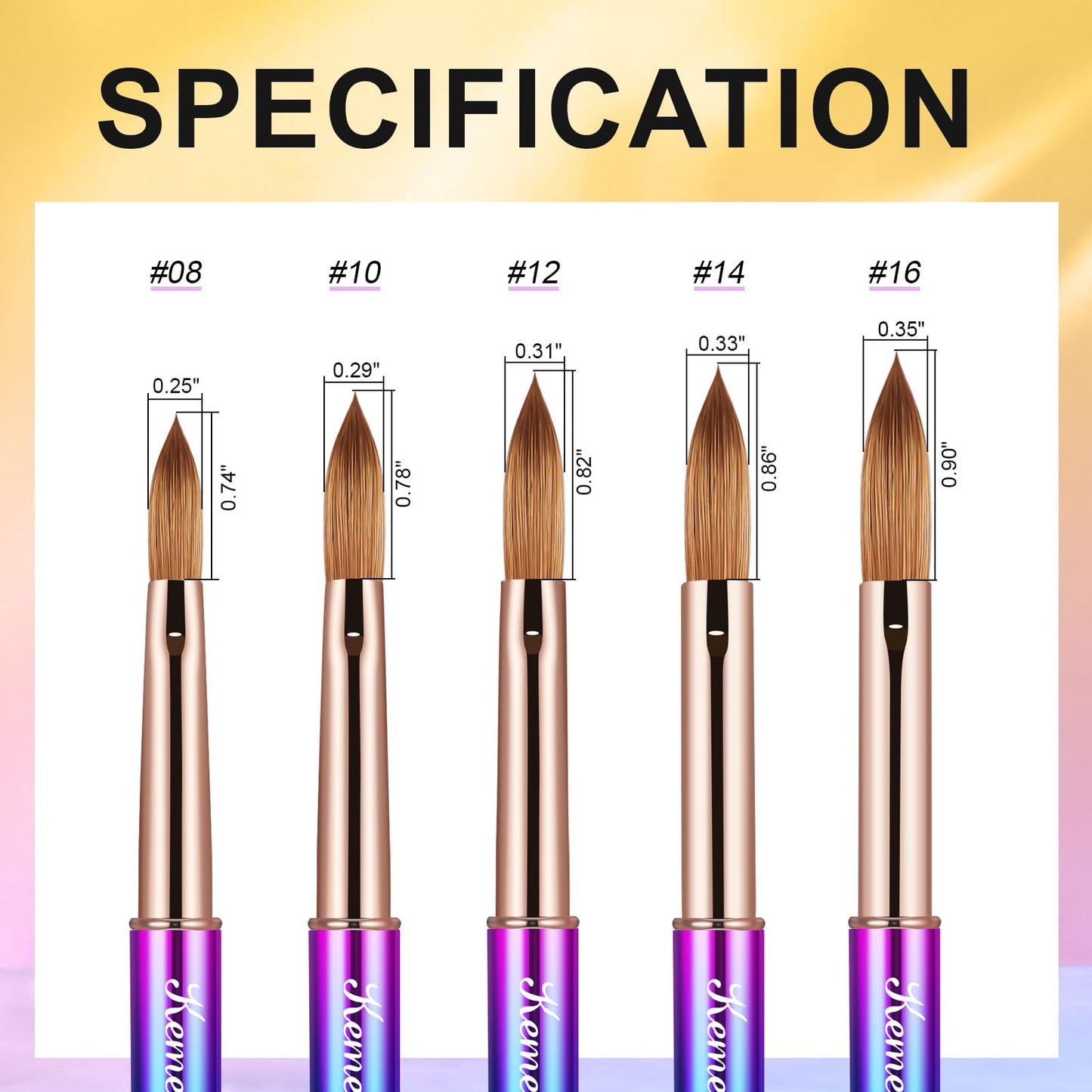 KEMEISI 2PCS Nail Brush - Liner & Kolinsky Art Brush Size #12 for Acrylic Application, Sturdy Handle Oval Shaped Design Tools for Professional Manicure DIY