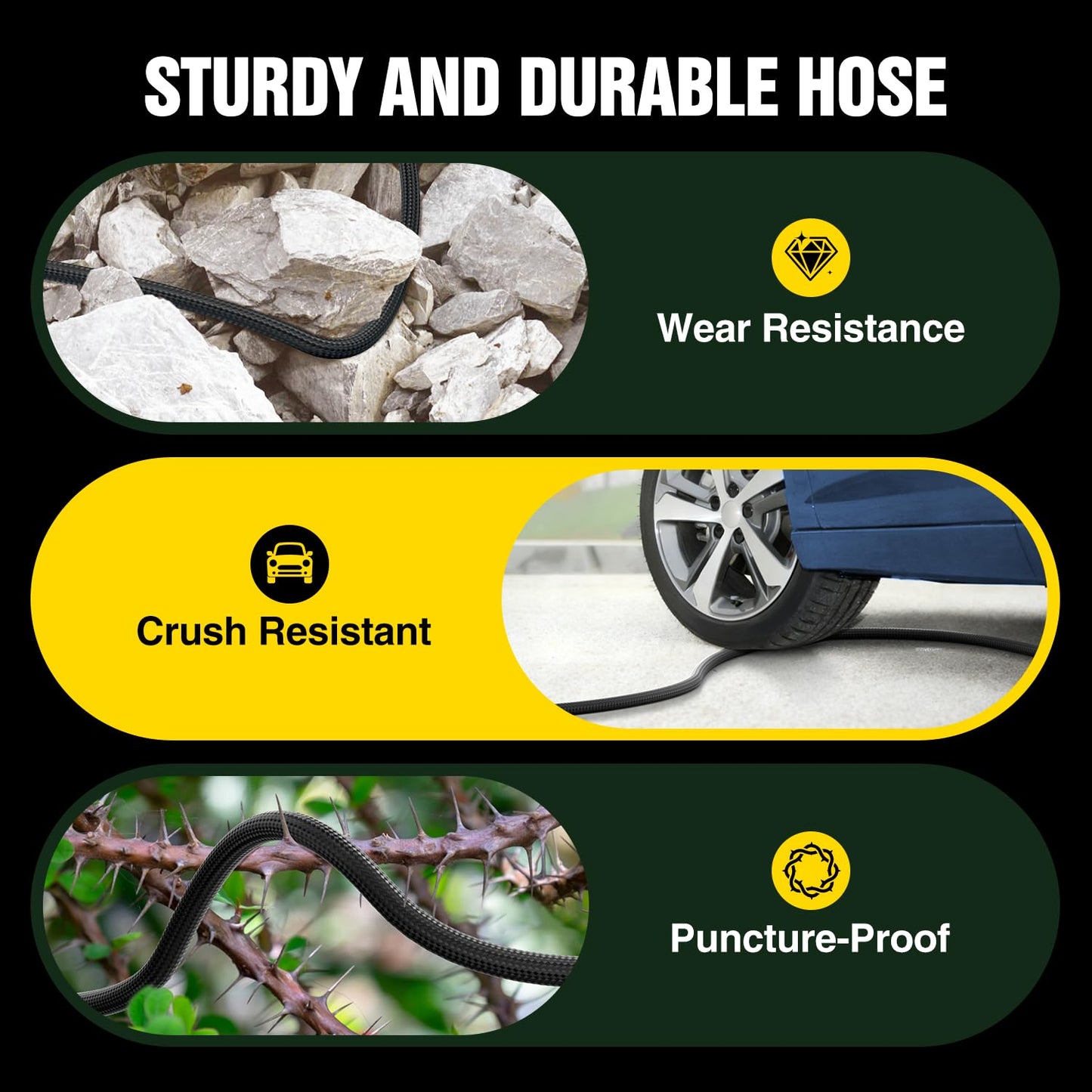 Garden Hose 100 ft Non-Expandable, Flexible Water Hose, Lightweight Hose with 10-Function Nozzle for Yard, Portable, Leak Proof, All-Weather Water Pipe for Outdoor, Car Wash, RV, Lawn