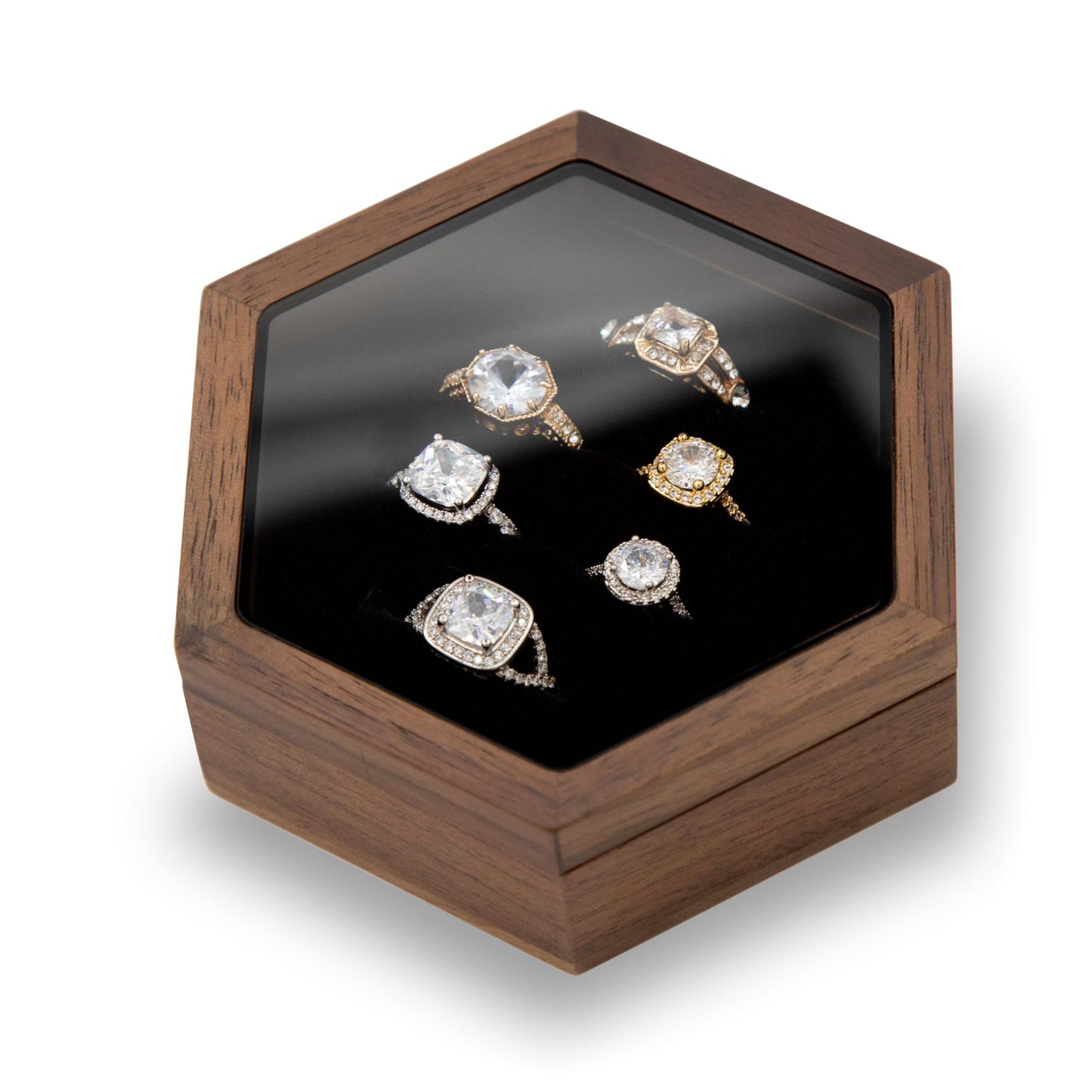 MUUJEE Wooden Hexagon Jewelry Box w/Magnetic Lid - 4.30 x 3.75 x 1.4 Rustic Classy for Jewelry Box Storage, Wedding Rings, Ceremony Ring Bearer