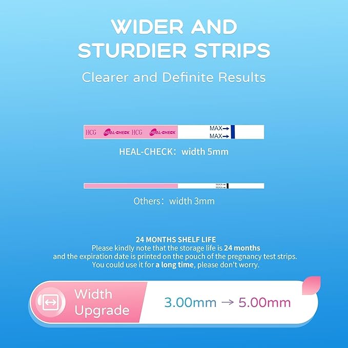 Pregnancy Tests with Cup, HEAL-CHECK Bulk Pregnancy Test Strips for Home Detection, Over 99% Accuracy, Individually Wrapped, 5mm Width HCG Test Kit, Fertility Value Pack, FSA HSA Eligible, 50 Count
