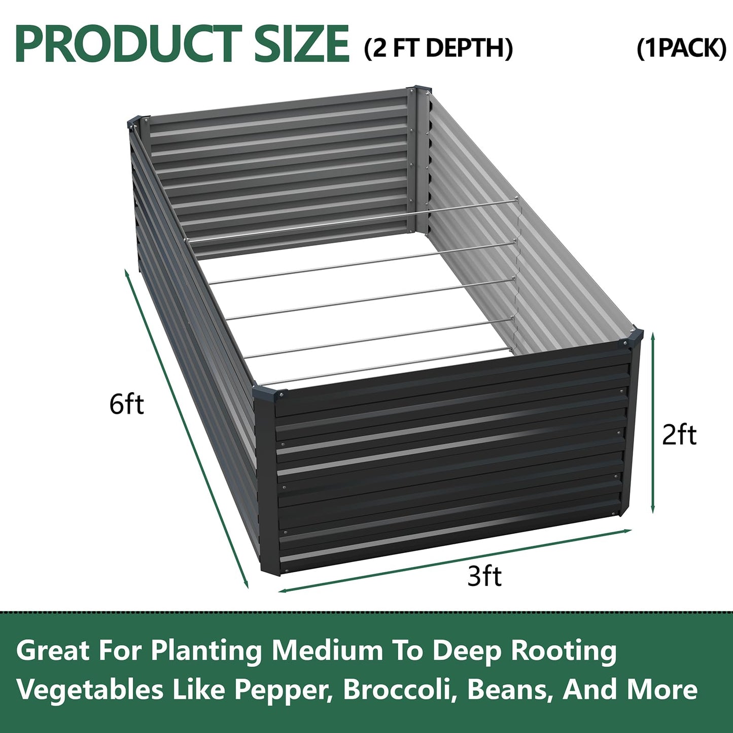 Vengarus 6x3x2FT Galvanized Raised Garden Bed Kit, Deep Root Planter Box Outdoor Large Planter Raised Beds for Planting Flowers,Vegetables and Herbs-Black