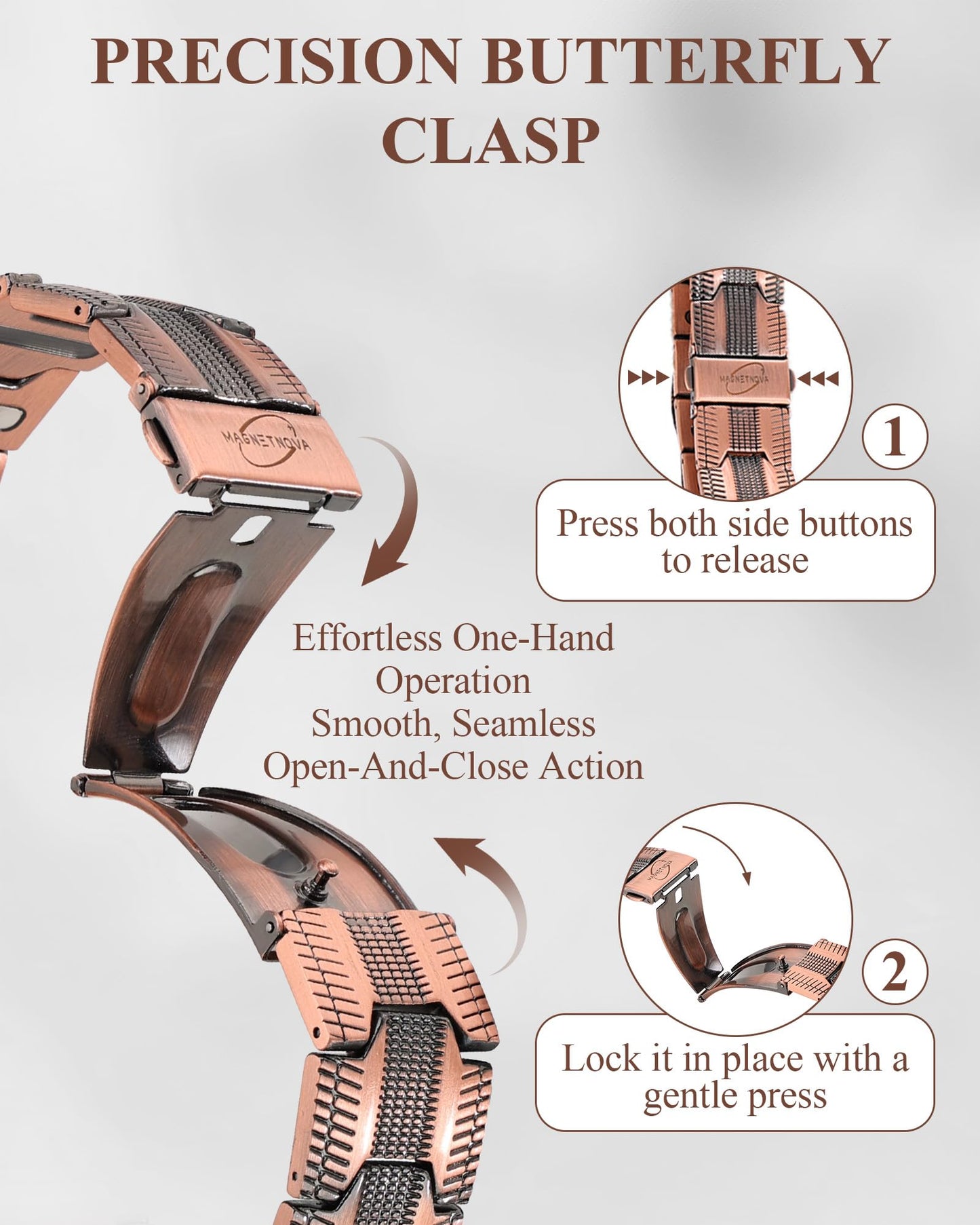 MagnetNova Ultra Strength Magnetic Bracelets for Men, 99.99% Pure Copper Bracelet with 5000 Gauss Magnets, Adjustable Size with Sizing Tool & Gift Box (Copper-15mm)