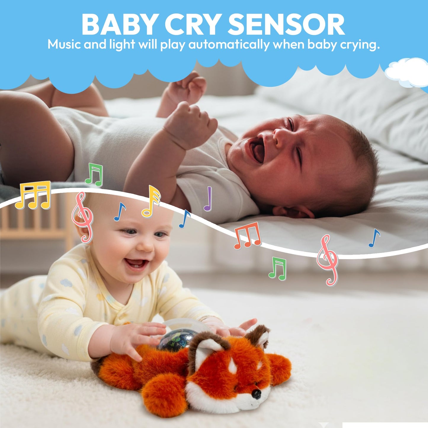 Sound Sleepers Fox – Stuffed Animal Night Light & Baby Night Light Projector with Soothing Music | Plush Toddler Night Light Projector, Sound Machine & Nursery Star Projector