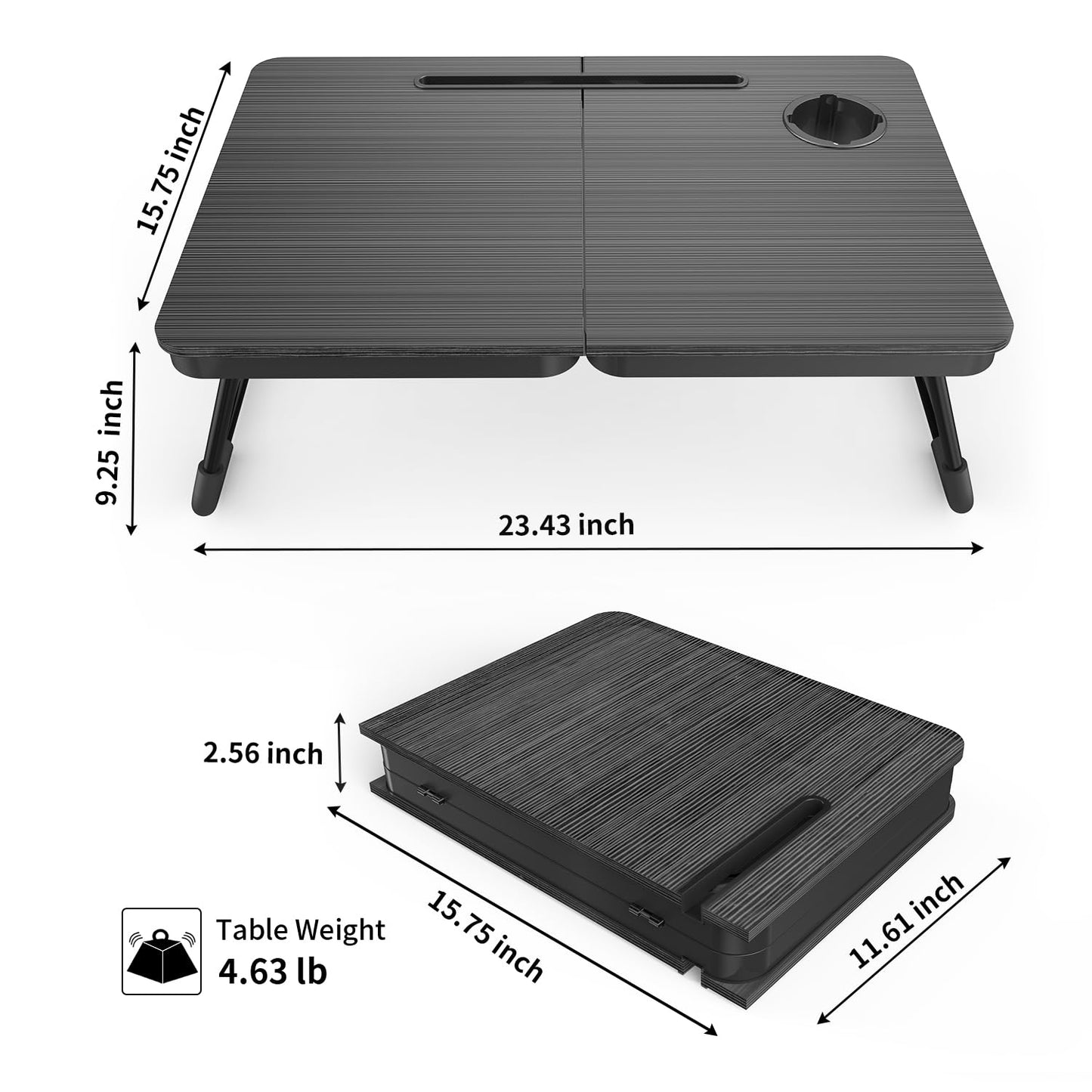 BUYIFY Foldable Laptop Bed Desk for Couch, Sofa - Large Lap Desk Tray Table with Cup Holder and Tablet Slot - Portable Notebook Stand for Eating, Writing, Studying and WFH (Black)- USA Original Patent