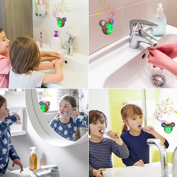 LUXSWAY Cute Animal Toothbrushing Timer for Kids with Musical Volume, 2 Minute Kid Timer for Teeth, 20 Seconds Wash Hand for Kids Training, Rechargeable Colored Led Light Visual- Monkey
