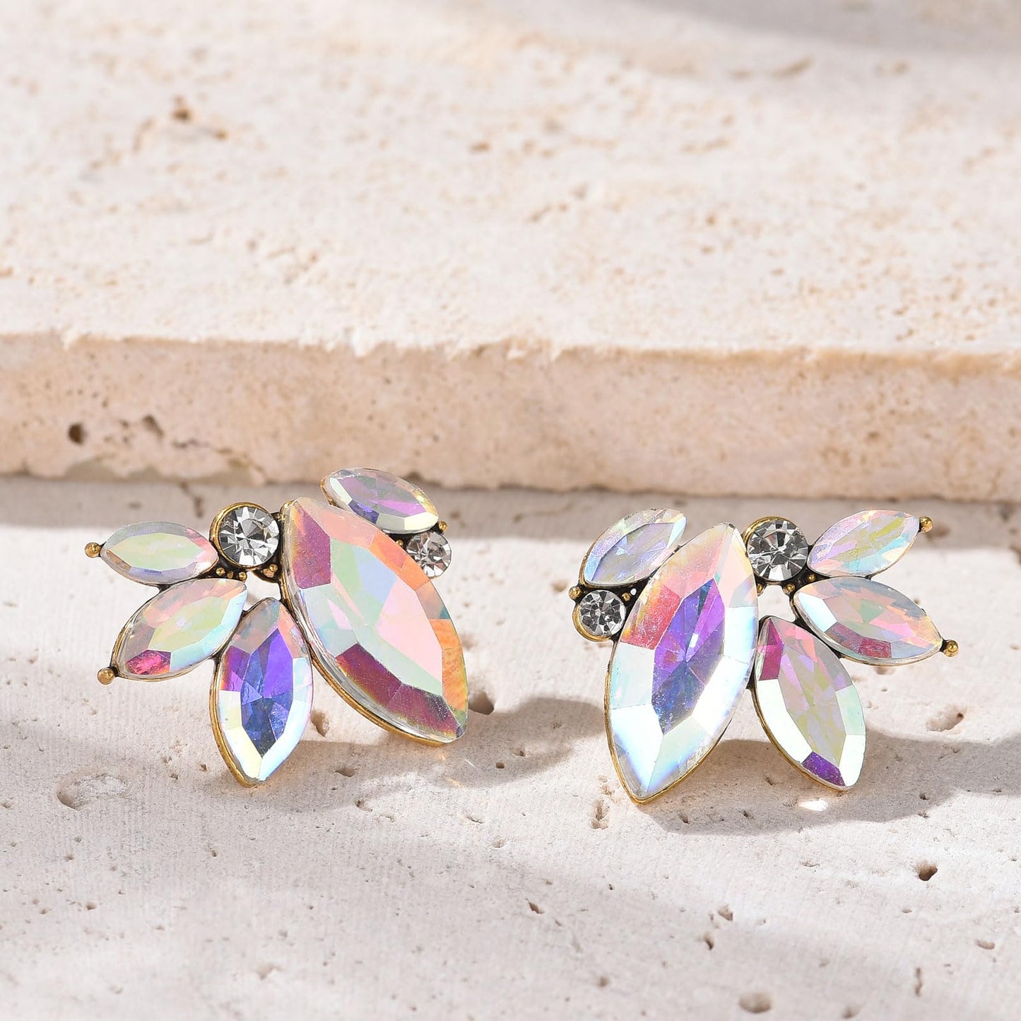 AB Rhinestone Drop Earring Sparkly Iridescent Wedding Earrings for Women Prom Party Faux Crystal Stud Earrings