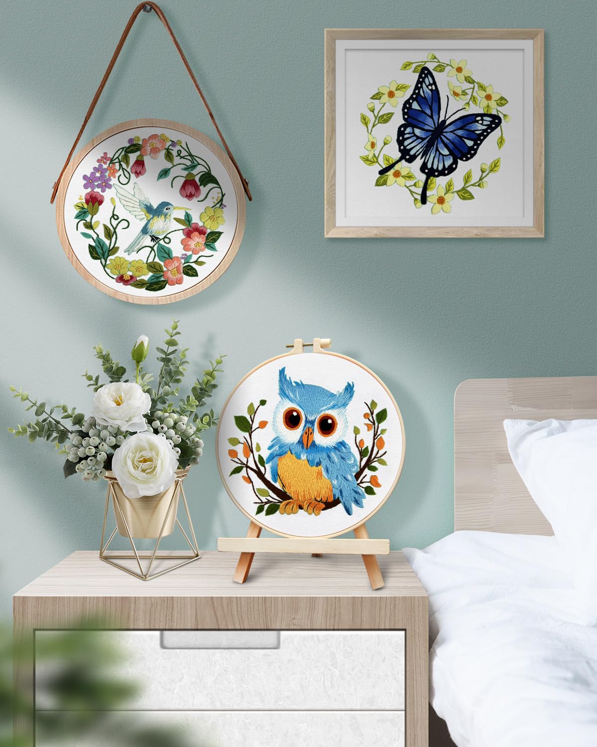 TINDTOP Embroidery Kit for Beginners Adult, Owl Embroidery Kit for Beginners Include Embroidery Cloth Hoops Threads for Craft Lover Hand Stitch with Embroidery Skill Techniques