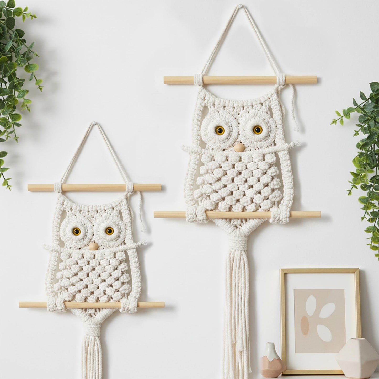 Cilkus Owl Macrame Wall Hanging – Handmade Boho Macrame Wall Decor, Macrame Wall Art Tapestry, Boho Wall Hanging Owl Decor for Bedroom, Living Room, Nursery – Beige (Beige-Large)