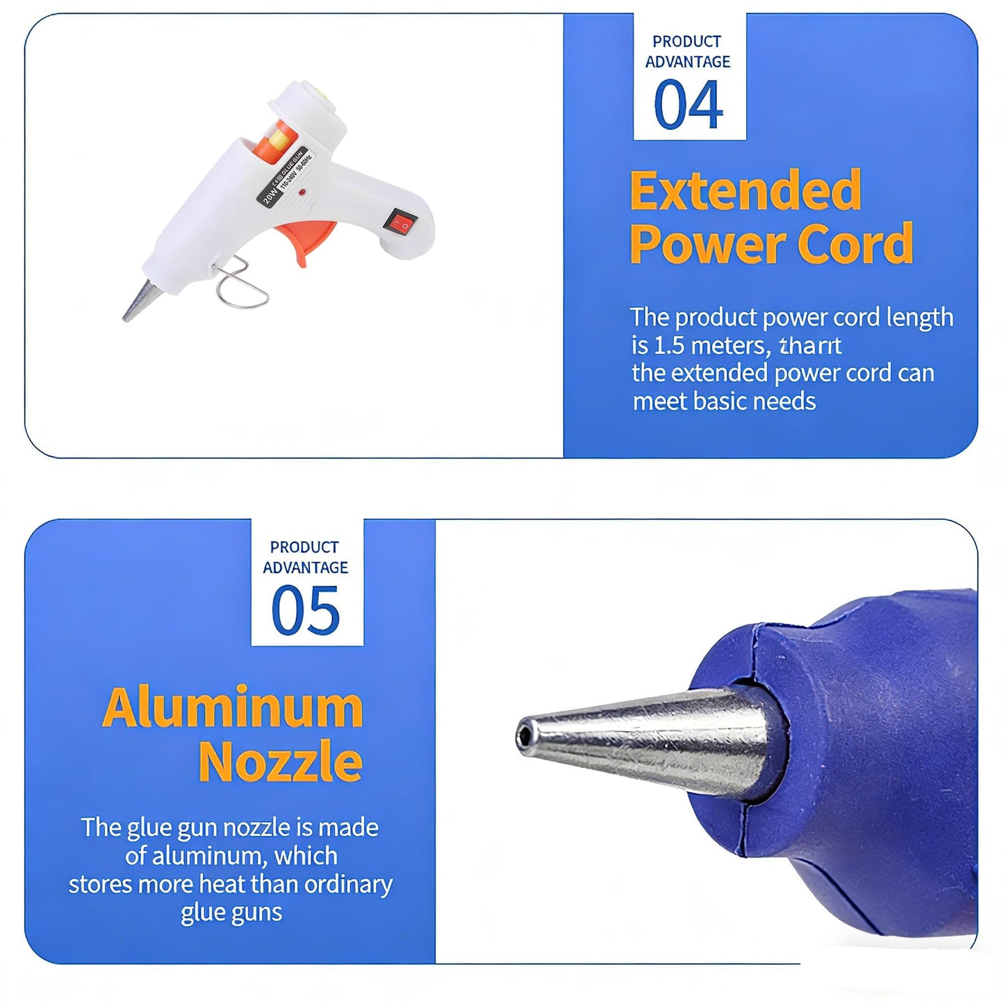 20W Mini Hot Glue Gun with PTC Heating, Anti-Drip Nozzle, On/Off Switch, with 30Pcs 7mm Glue Sticks, Fast Heating Craft Glue Gun for DIY, Repairs & Home Projects Blue