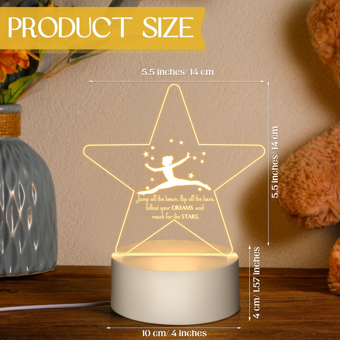 Kittmip 6 Pcs Gymnastics Stuff Gifts 3D Night Light with Base Inspirational Acrylic Appreciation Gymnastics Lamp LED for Student Dance Team Gymnast Gifts