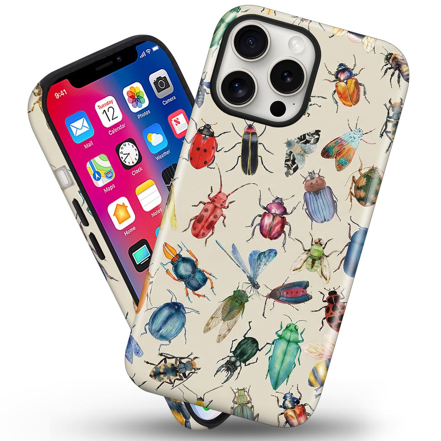 flewfun Magnetic for iPhone 15 Case Cute Beetle Phone Case, Entomology Insect Art Shockproof Slim TPU and Hard PC Protective Phone Cover Compatible with MagSafe Gift for Entomology Lover
