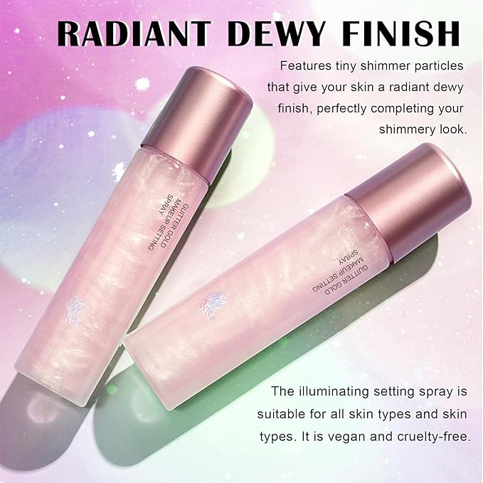Glow Makeup Setting Spray, Shimmer Dewy Hydrating Setting Spray for Makeup Glowing Long-Lasting Radiant Finish, Lightweight Formula, All-Day Wear, 4 Fl Oz