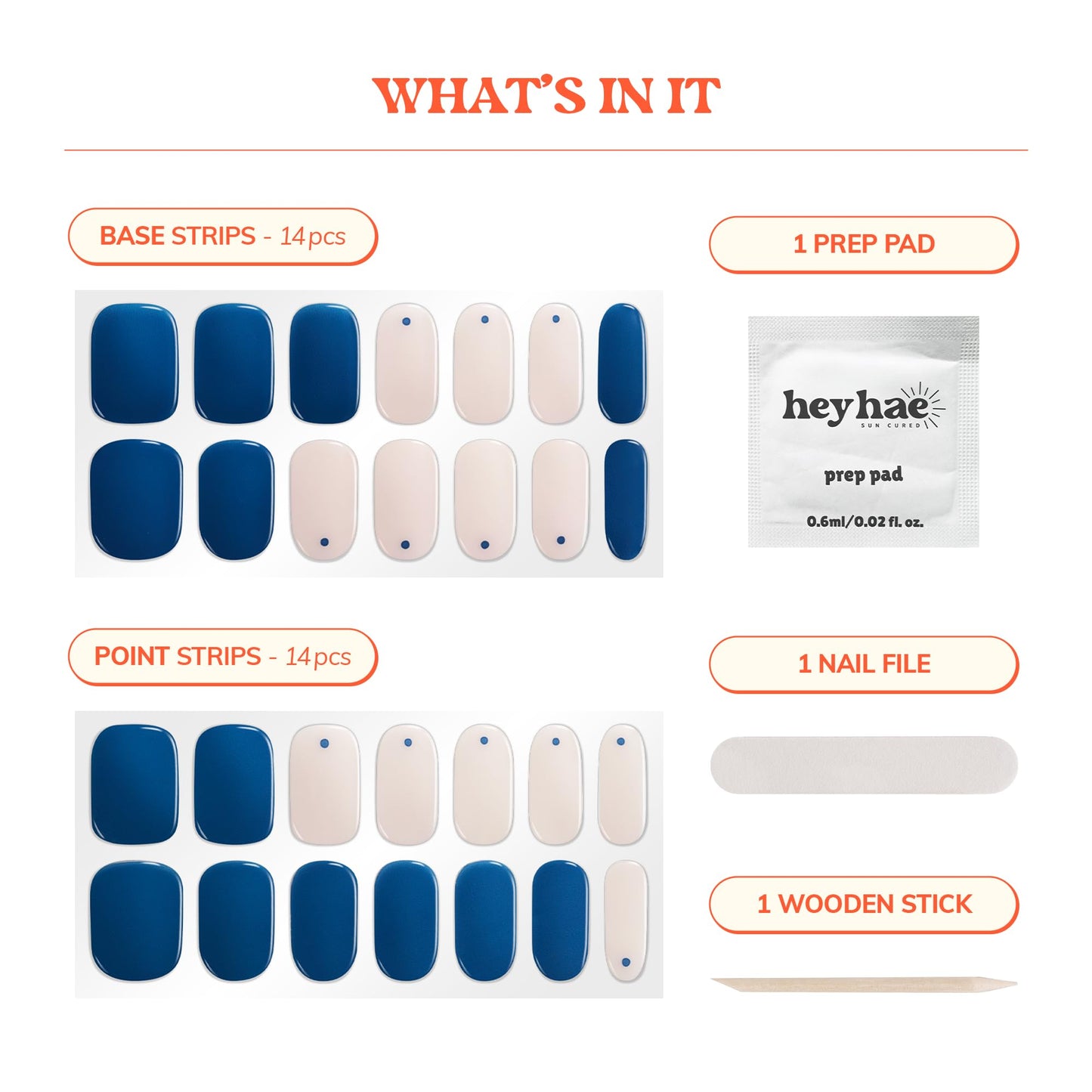 Heyhae Semi Cured Gel Nail Strips | No LED Lamp Needed | Solid, Blue, Spring | Easy Apply & Remove, Salon Quality | Includes 28 Strips, 1 Prep Pads, Nail File & Wooden Stick - Hey, Let's Play Ball