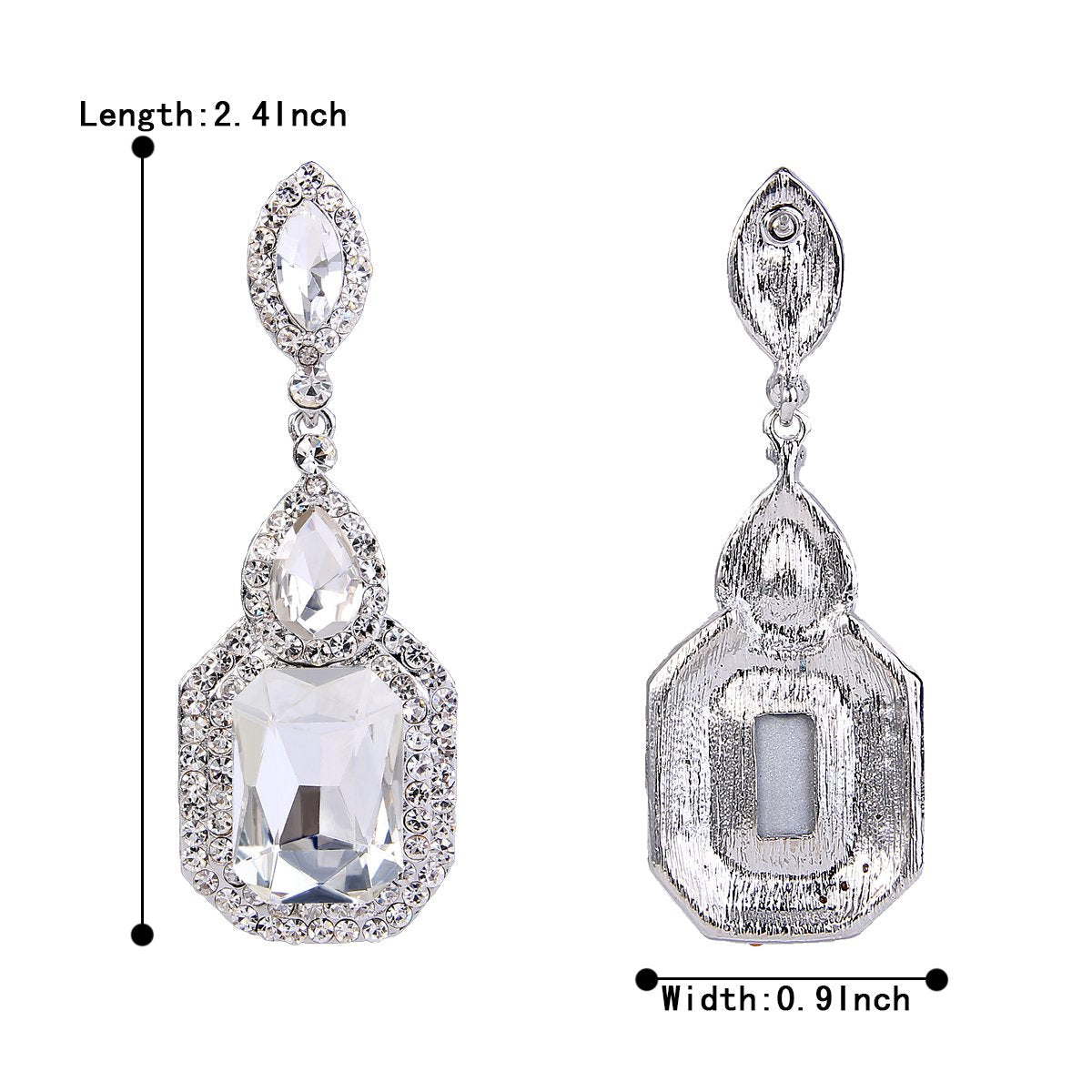 BriLove Wedding Bridal Dangle Earrings for Women Emerald Cut Crystal Infinity Figure 8 Chandelier Jewelry Clear Silver-Tone