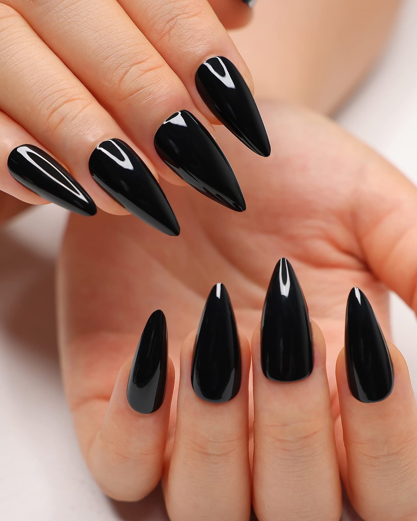 Morily Press-On Nails Bundle | Black Stiletto Glossy & Black Stiletto Matte | 24Pcs Each Set, Medium Length Long False Fake Nails