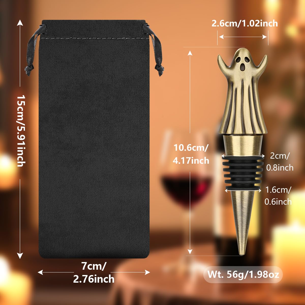 MR.BARWARE Ghost Wine Stopper – Spooky Gift for Men Women, Bronze Ghost-Shaped Bar Accessory with Gift Bag, Perfect for Halloween Birthday Fathers Day Christmas