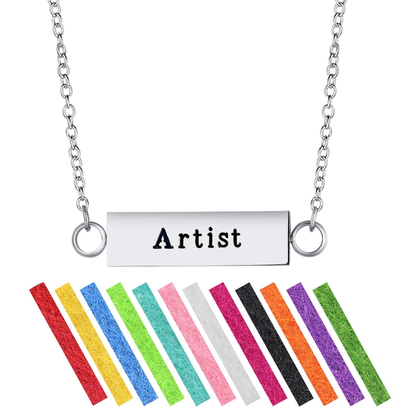Wild Essentials "Artist" Essential Oil Diffuser Bar Necklace Gift Set - Includes Aromatherapy Pendant, 24" Stainless Steel Chain, 8 Color Refill Pads