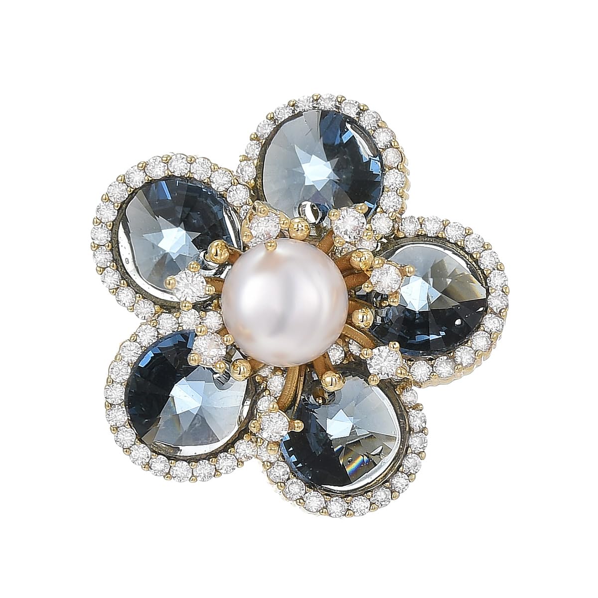 EMEGCY Flower Brooch Rhinestone Crystal Brooch Pin Natural Pearl Flower Pins Elegant High-end Pin Women's Clip