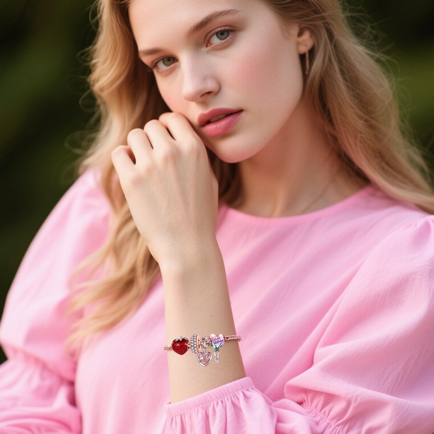 awaFanee 9 Pack Silver Spacer Beads Charms fit Bracelet Butterfly Pink CZ Pendant Set Heart Enamel Cherry Blossoms