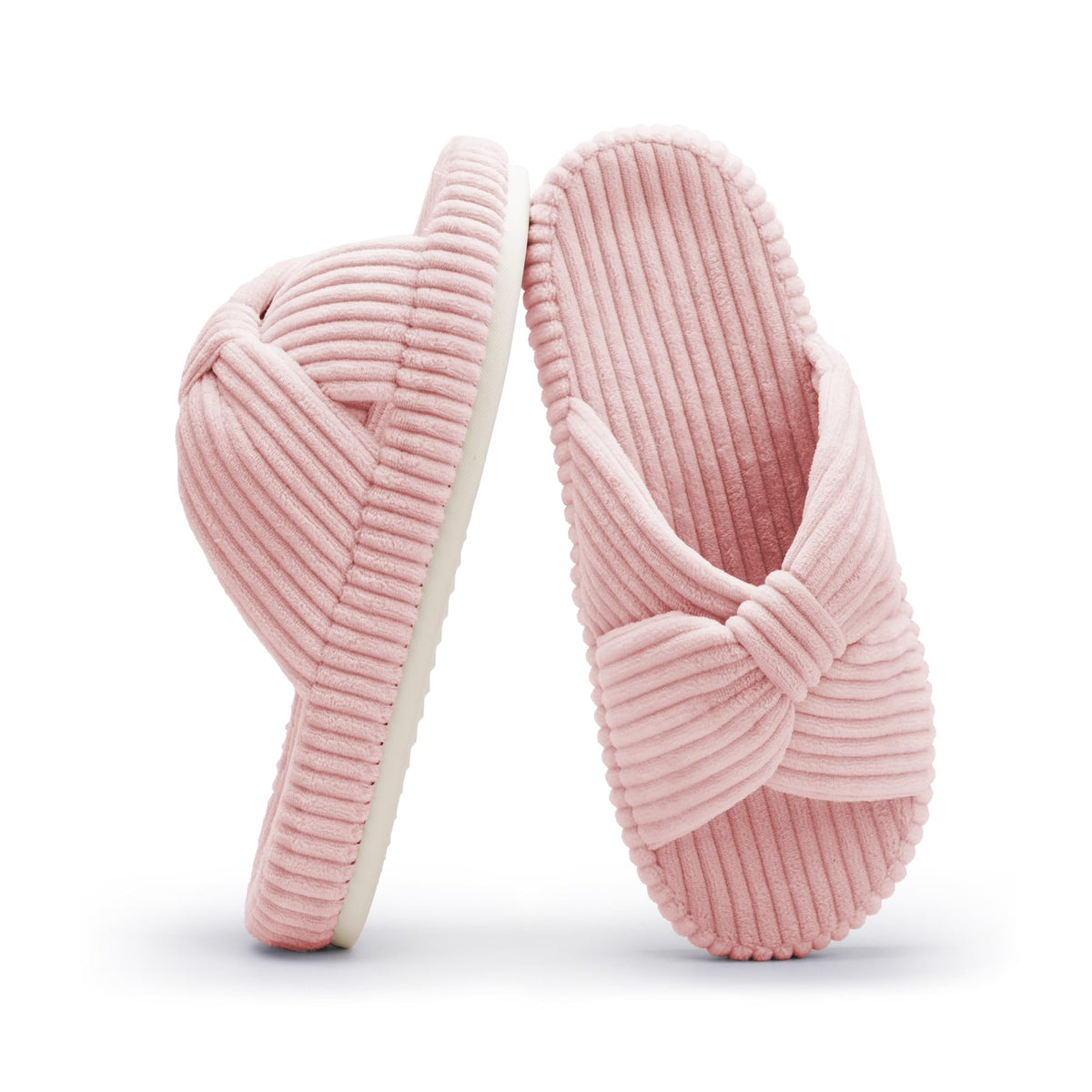 Slippers for Women Memory Foam House Bedroom Corduroy Bow Crossbands Slipper Shoes Comfy Trendy Gift Slippers Pink Size 9 10 8.5