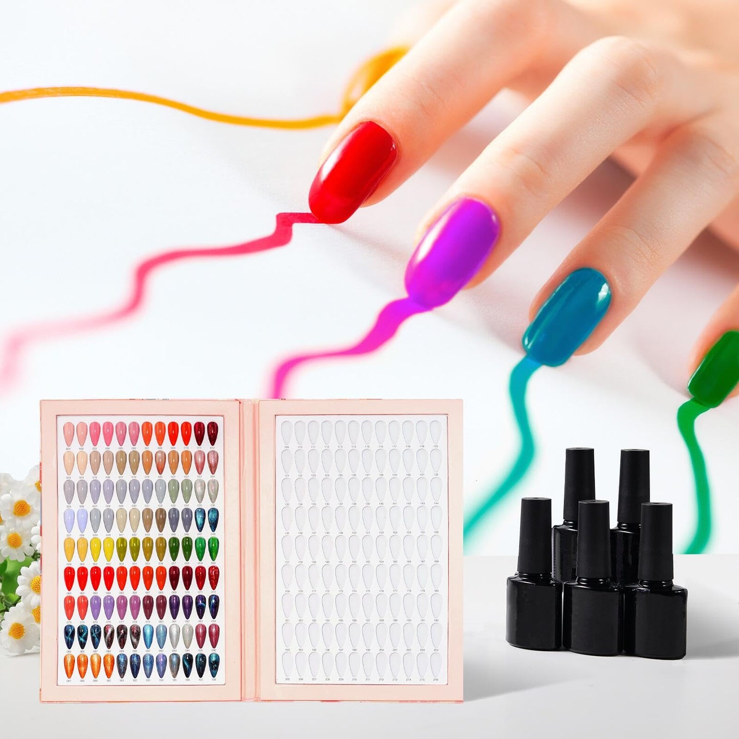 Acycoin2A 216 Nail Color book with 240 nail tips and nail polish gel color number lable (B)