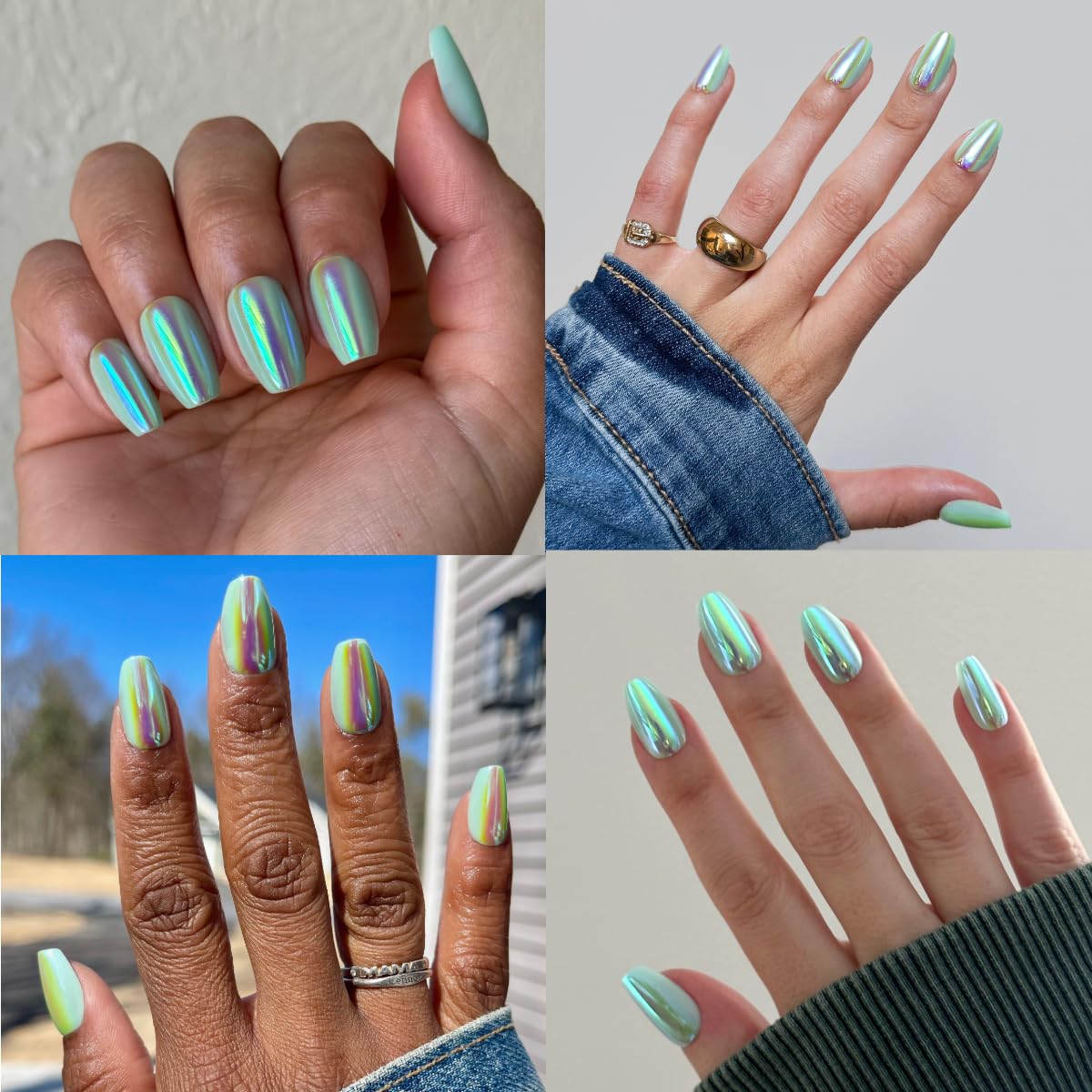 Olive & June Maximalist Instant Mani Press-On Nails (Glue) | 42 Fake Nails, 21 Sizes | Non-Toxic, Long-Lasting Big, Bold Gorgeous Realistic Look | Salon-Quality | Medium, Coffin | Teal Glass Chrome